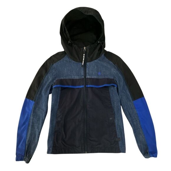 G-Star Raw Denim Mix Colorblock Patches Hooded Full Zip Jacket Unisex Size Small - Picture 4 of 16